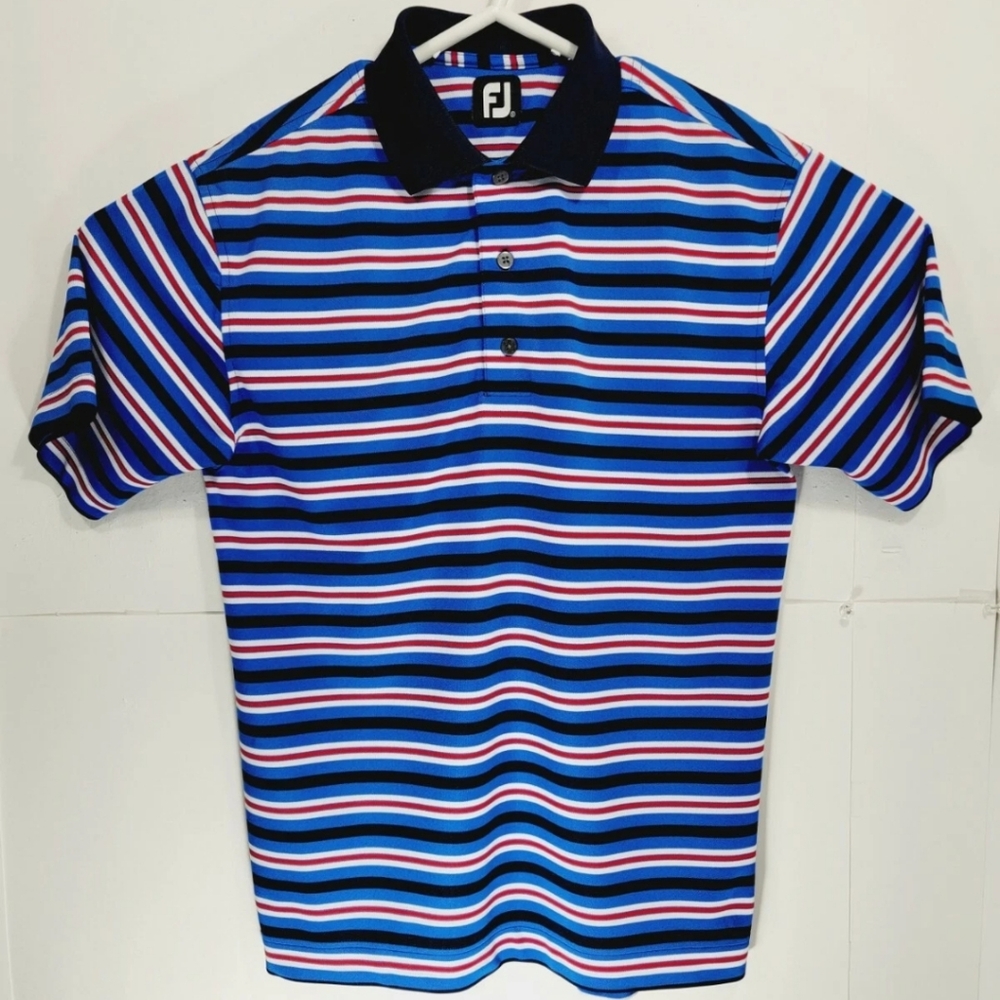 FootJoy FJ Mens Small Golf Shirt Polo Red White Blue